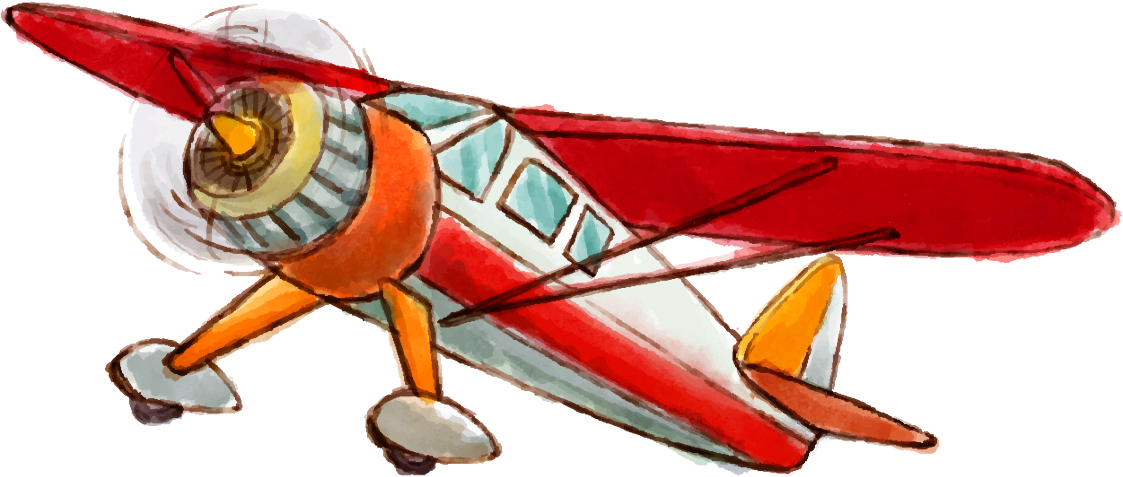 Light Euclidean Aircraft Vector Vintage Airplane Hand-Painted Clipart