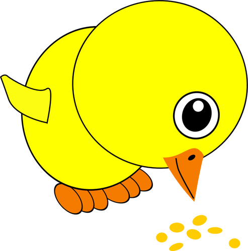 Cute Yellow Chick Eating Grains Clipart