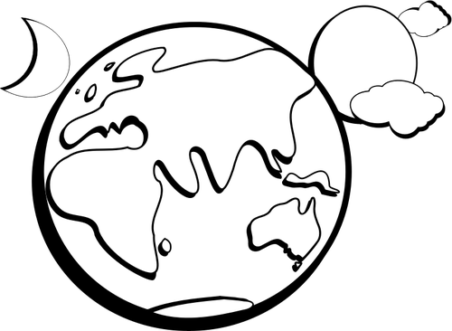 Of Abstract Earth Drawing With Surrounding Planets Clipart