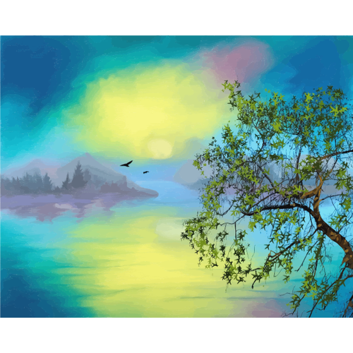 Tree And The Lake Artistic Painting Clipart