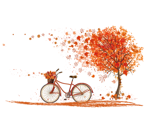 Leaf Cycling Color Leaves Autumn Vector Bicycle Clipart