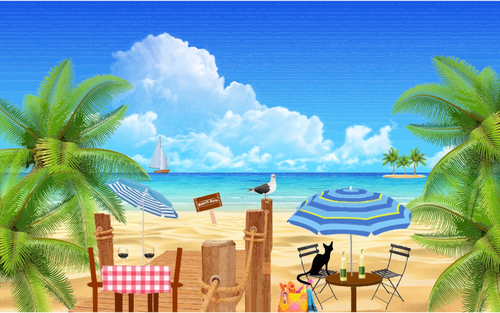 Black Cat At The Beach Clipart