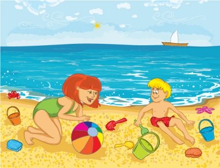 Swimming In Beach Home People Mother And Clipart