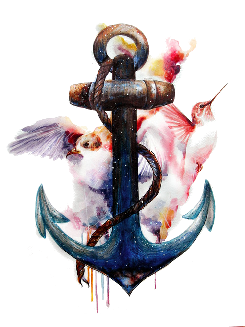 And Tattoo Art Anchors Birds Watercolor Painting Clipart