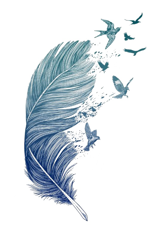 Blue Tattoo Printmaking Printing Feather Bird Clipart