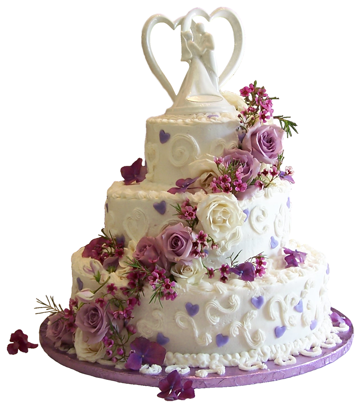 Purple Roses Birthday Wedding Cake White With Clipart