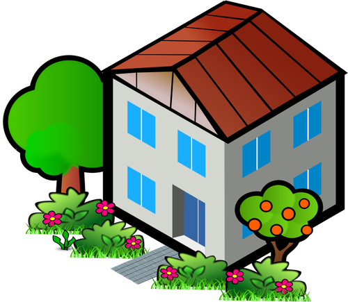 Of House Next To An Apple Tree Clipart