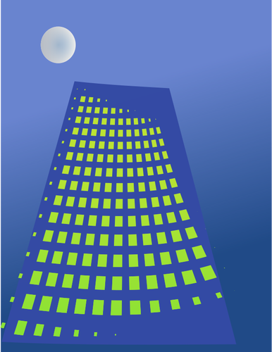 Of Tall Blue Building With Yellow Windows Clipart