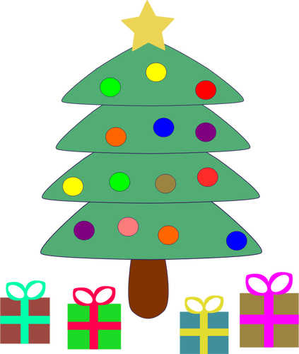 Of Cartoon Presents Under Christmas Tree Clipart