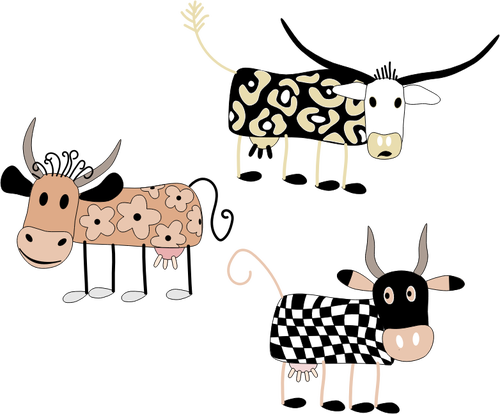 Of Decorated Cartoon Cows Set Clipart