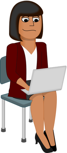 Of Young Woman Cartoon Character Using A Laptop Computer Clipart