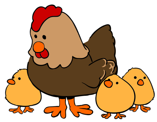 Hen And Chicks Cartoon Style Clipart