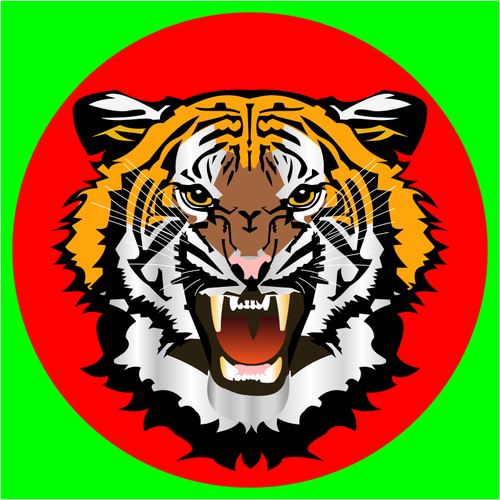 Tiger Red On Green Sticker Clipart