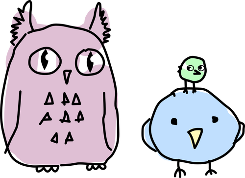 Owl And Two Birds Cartoon Drawing Clipart