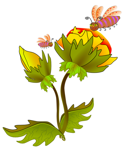 Bees On A Flower Clipart