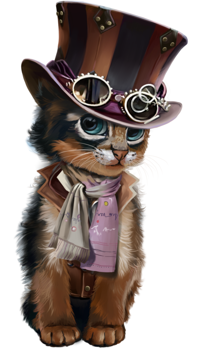Steampunk Kitten Black Animal Cat PNG Download Free Clipart