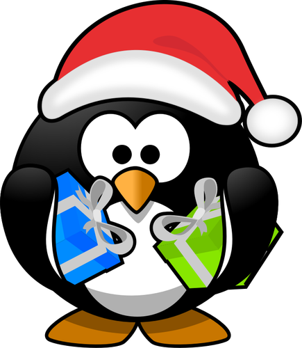 Of Little Penguin With Red Christmas Hat Clipart