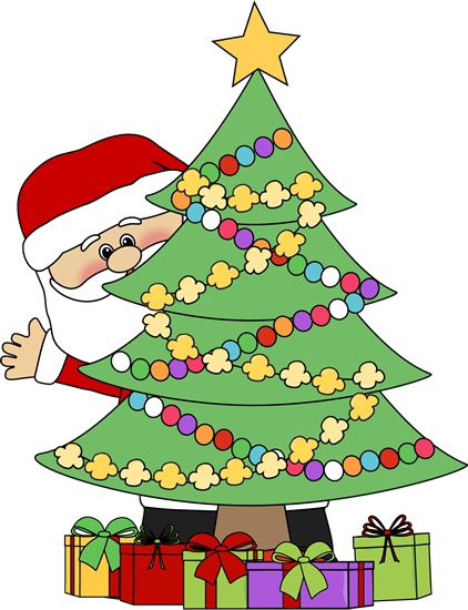 Christmas Santa Behind A Christmas Tree Clipart