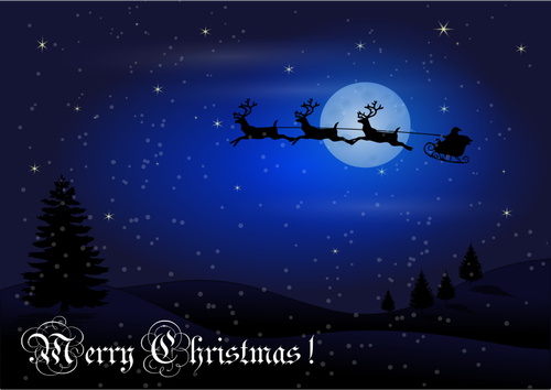 Santa Travelling At Night Christmas Greeting Card Clipart