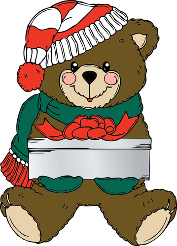 Christmas Bear With Present Clipart