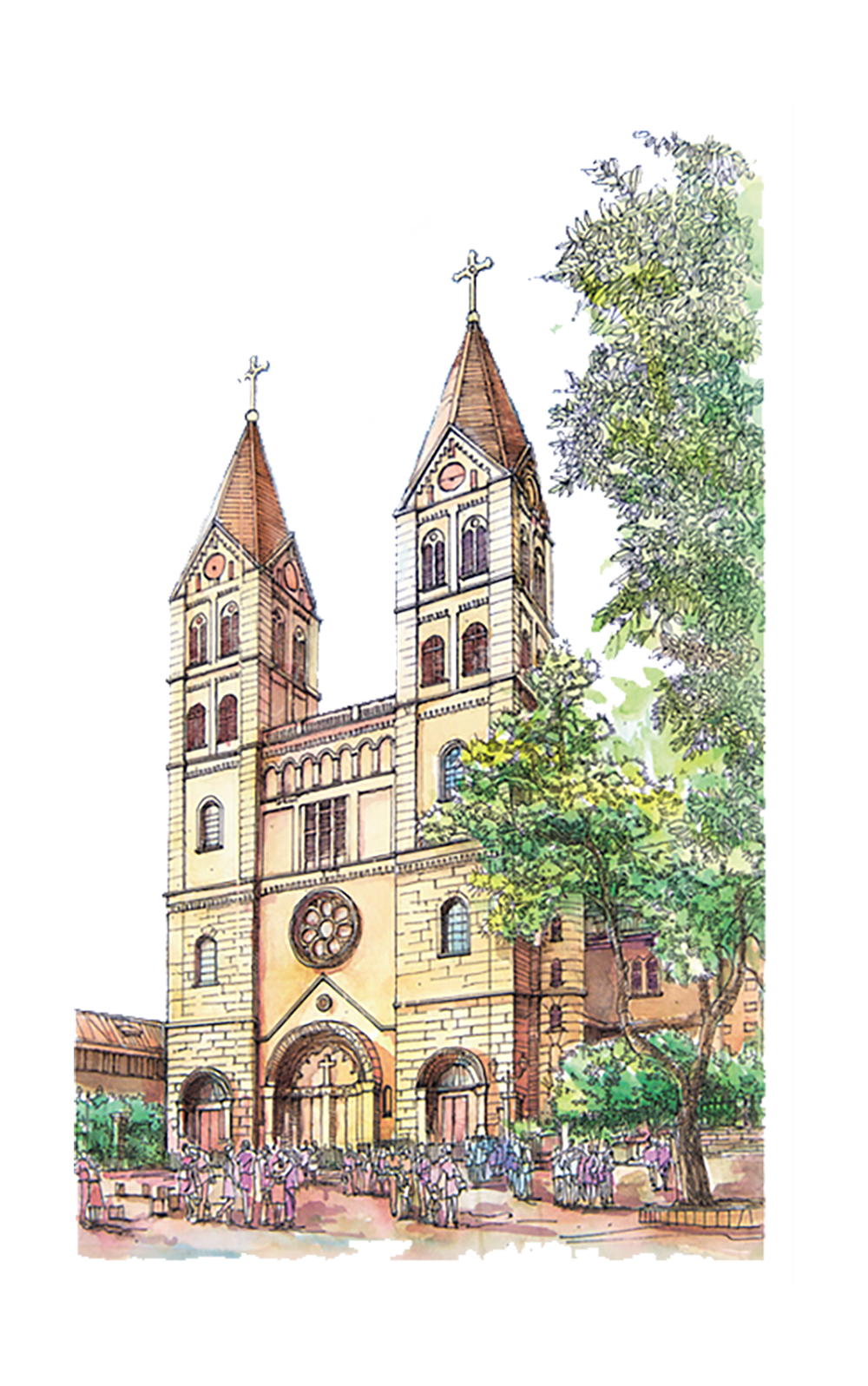 Europe Catholic Material Watercolor Architecture Church Painting Clipart
