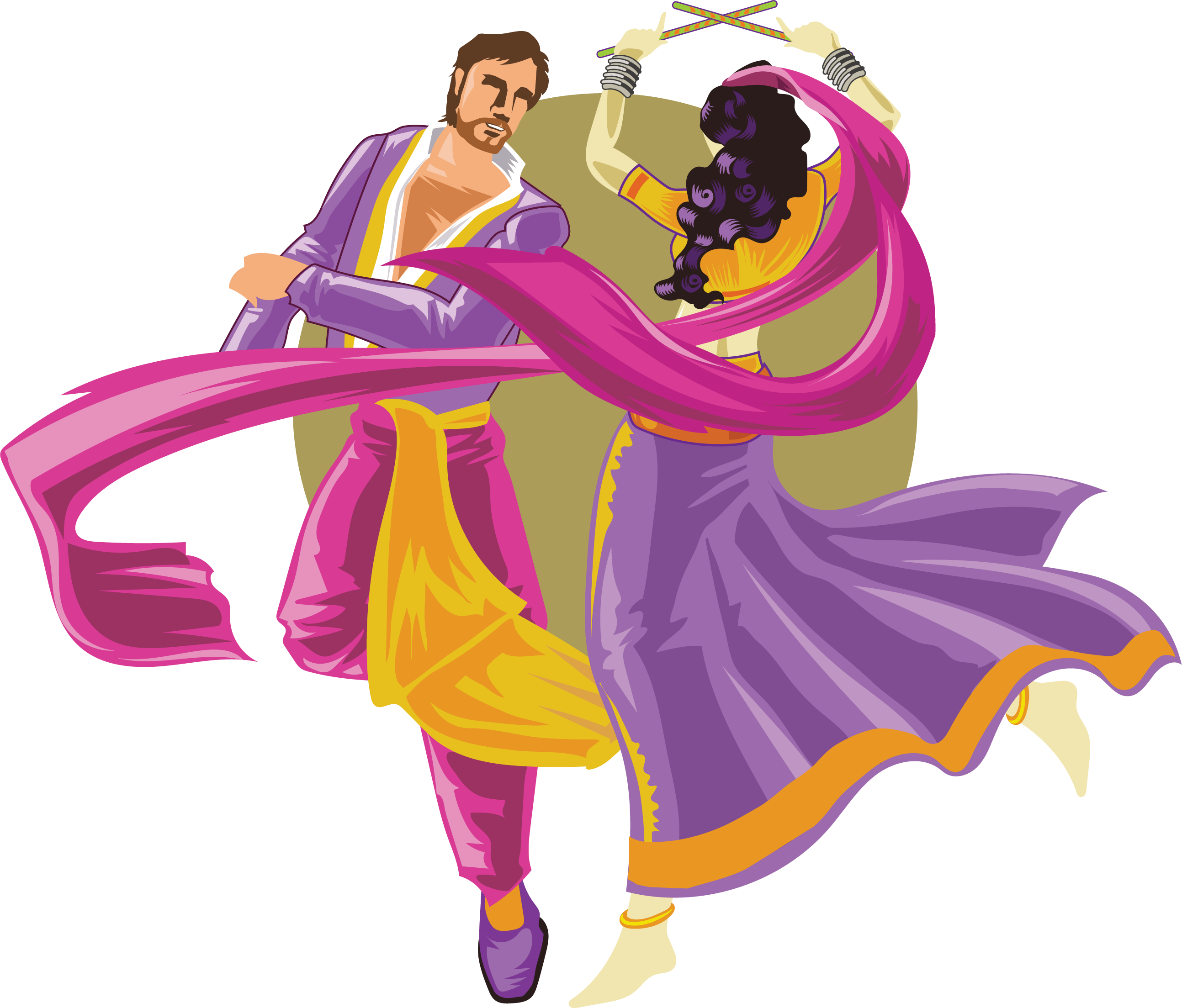 And Dance Dandiya Men Characters Between Raas Clipart