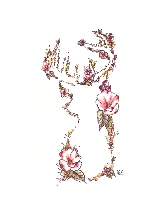 Tattoo Flower Deer Contour Free Frame Clipart