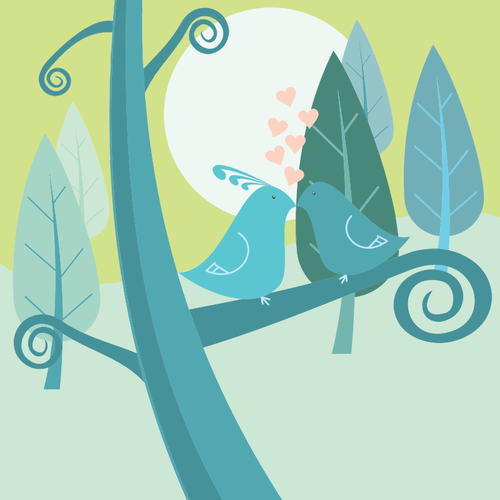 Of Love Birds On A Forest Tree Clipart