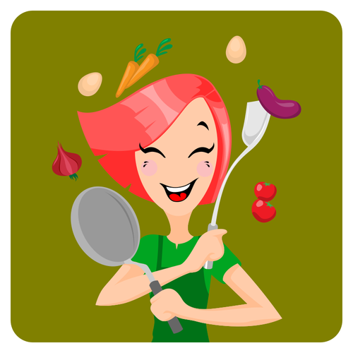 Girl Prepares For Cooking Clipart