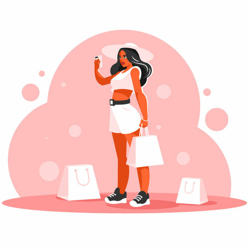 Girls With Shopping Bags Takes A Selfie Clipart