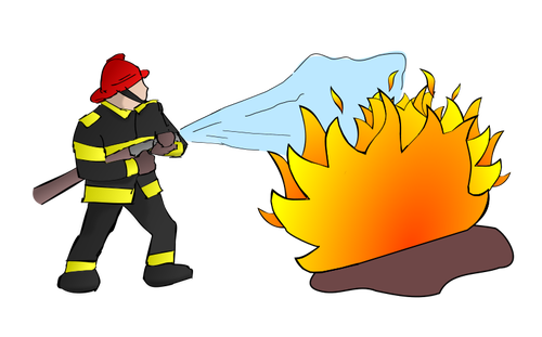 Firefighter With Flames Clipart