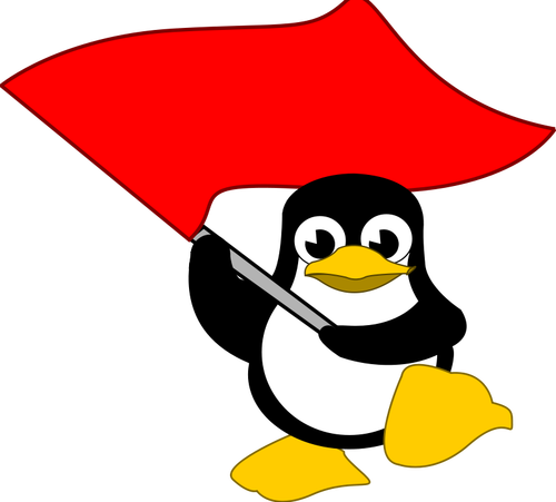 Tux Waving Red Flag Clipart