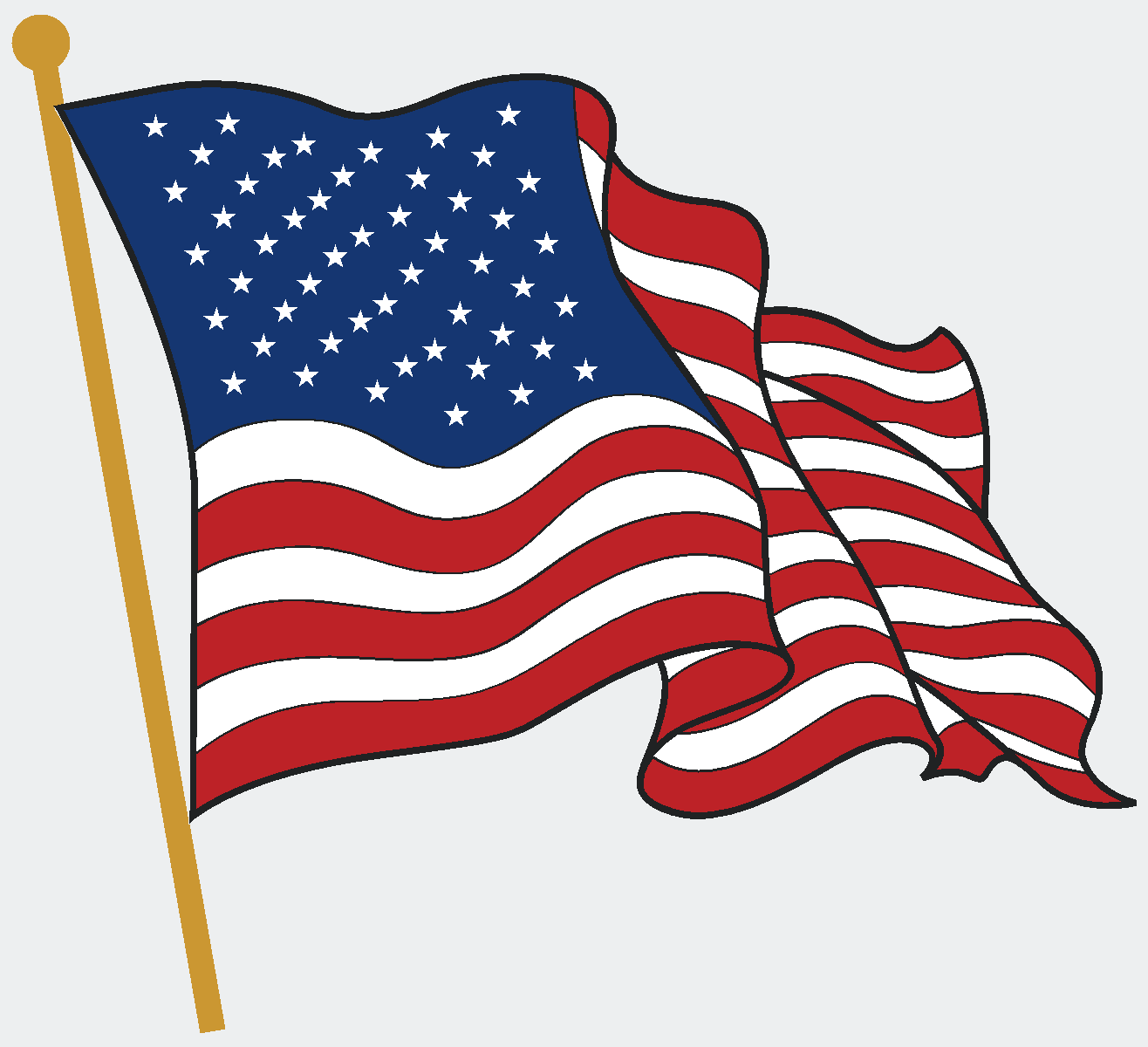 Waving American Flag On Pole Images Clipart