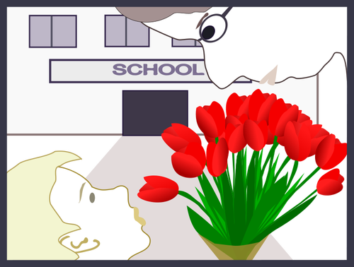 Student Gives Flowers To Teacher Clipart