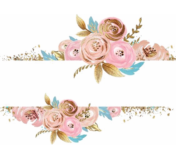Pink Gold Rose Border Rectangular Flowers Dress Clipart