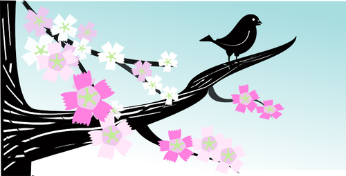 Birdie On A Flower Branch Image Clipart