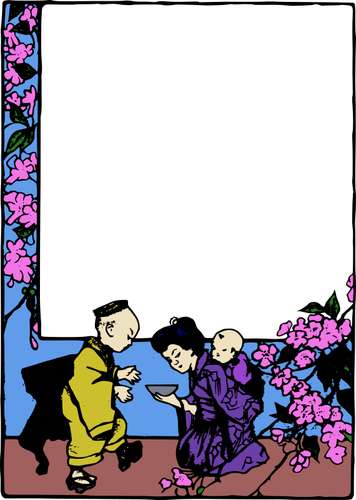 Asian Family Color Frame Clipart