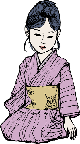 Of Asian Lady In Purple Kimono Clipart