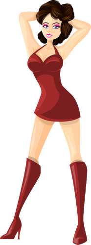 Brunette Model In Red Dress Clipart