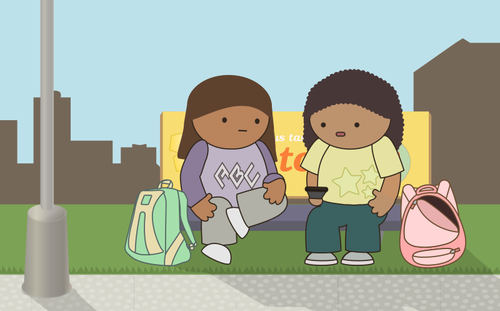 School Kids Waiting For The Bus Clipart