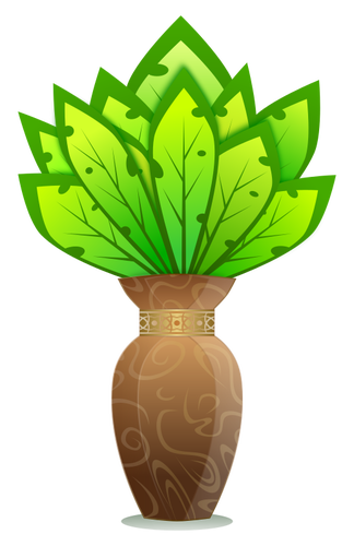 Of Brown Vase With Large Green Leaves Clipart