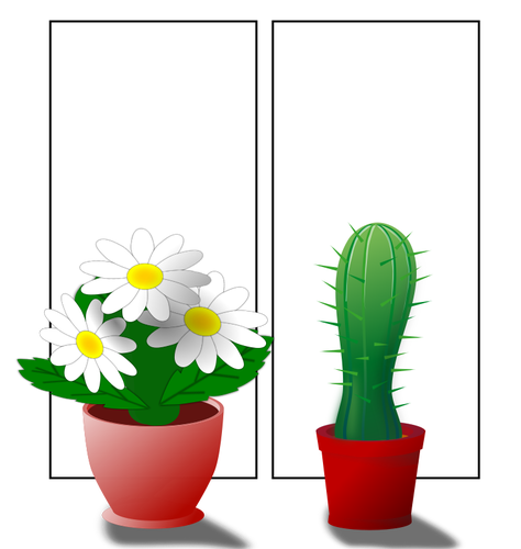 Of Potted Flower Plants On Window Clipart