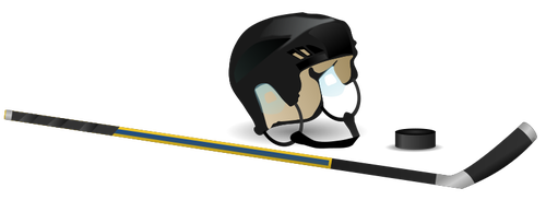 Ice Hockey Stick, Cap And Puck Clipart