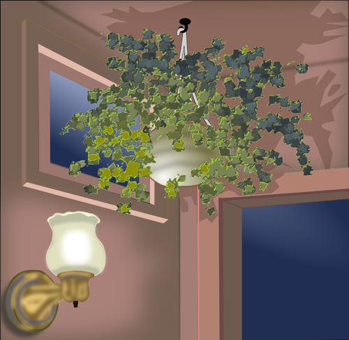 Of Hanging Plant In The Corner Of A Room Clipart