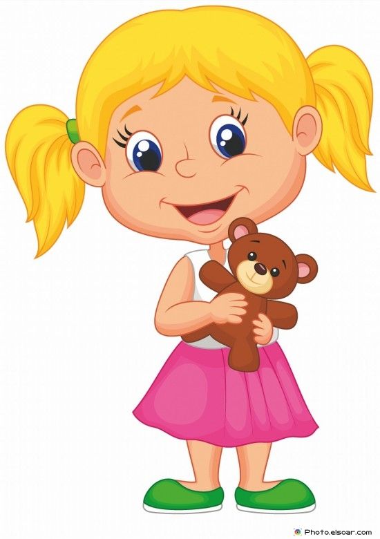 Little Girl Holding Bear Stuff Kids Funny Clipart