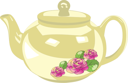 Of Shiny Tea Pot With Rose Decoration Clipart