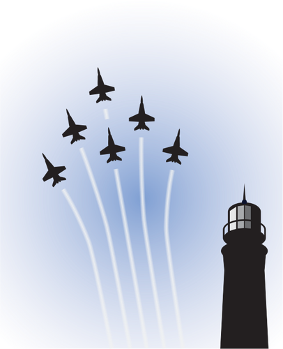 Of Military Planes On Show Over Lighthouse Clipart
