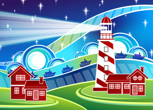 Stylised Lighthouse Scenery Clipart