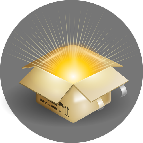 Of Cardboard Box With Rays Of Light Coming Out Clipart