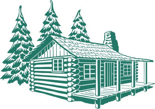 Of Wooden Cabin House In Mountains Clipart